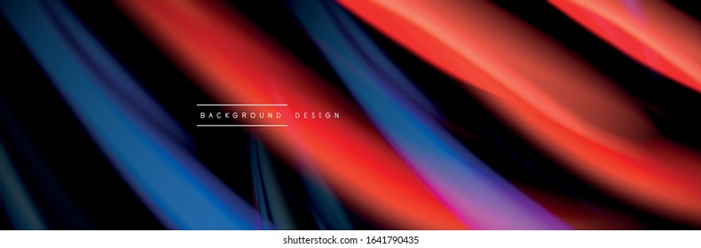 Silk and smooth flow wave poster design. Color waves, liquid style lines and shapes in black color background. Vector Illustration For Wallpaper, Banner, Background, Card, Book, Illustration, landing