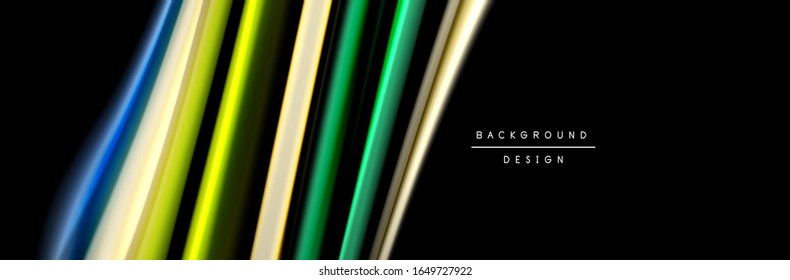 Silk and smooth flow wave poster design. Color waves, liquid style lines and shapes in black color background. Vector Illustration For Wallpaper, Banner, Background, Card, Book, Illustration, landing