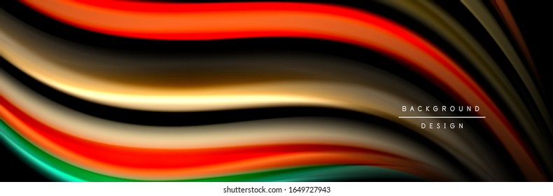 Diseño de afiche de onda de flujo suave y seda. Olas de color, líneas de estilo líquido y formas en color negro. Ilustración vectorial para papel tapiz, pancarta, fondo, tarjeta, libro, ilustración, aterrizaje