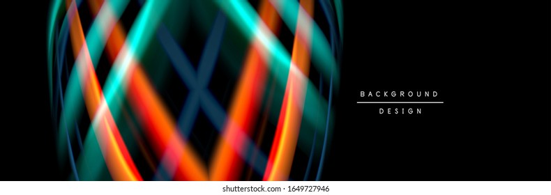 Silk and smooth flow wave poster design. Color waves, liquid style lines and shapes in black color background. Vector Illustration For Wallpaper, Banner, Background, Card, Book, Illustration, landing