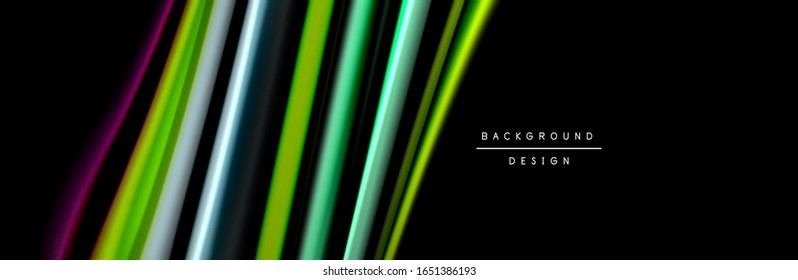 Silk and smooth flow wave poster design. Color waves, liquid style lines and shapes in black color background. Vector Illustration For Wallpaper, Banner, Background, Card, Book, Illustration, landing