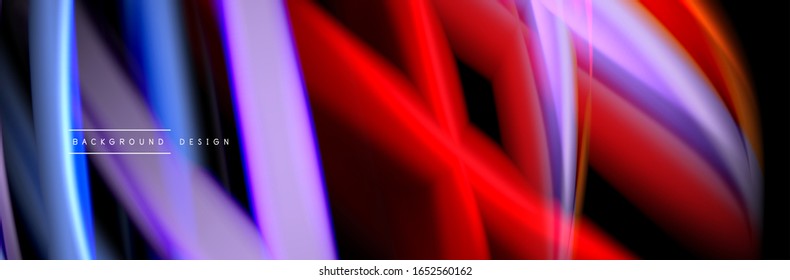 Silk and smooth flow wave poster design. Color waves, liquid style lines and shapes in black color background. Vector Illustration For Wallpaper, Banner, Background, Card, Book, Illustration, landing