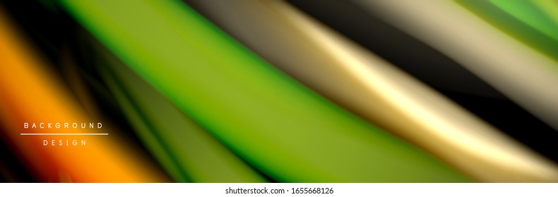 Silk and smooth flow wave poster design. Color waves, liquid style lines and shapes in black color background. Vector Illustration For Wallpaper, Banner, Background, Card, Book, Illustration, landing