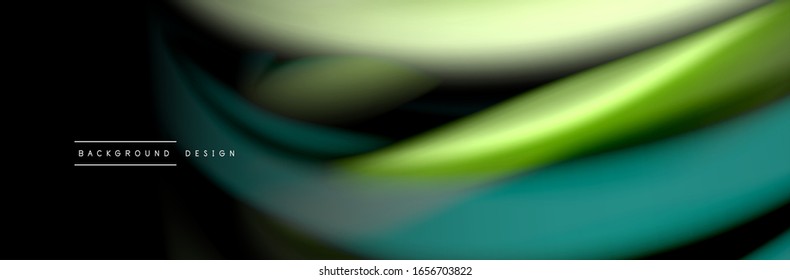Silk and smooth flow wave poster design. Color waves, liquid style lines and shapes in black color background. Vector Illustration For Wallpaper, Banner, Background, Card, Book, Illustration, landing