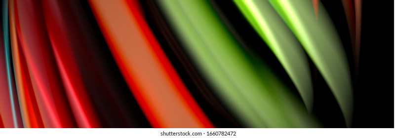 Diseño de afiche de onda de flujo suave y seda. Olas de color, líneas de estilo líquido y formas en color negro. Ilustración vectorial para papel tapiz, pancarta, fondo, tarjeta, libro, ilustración, aterrizaje