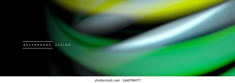 Silk and smooth flow wave poster design. Color waves, liquid style lines and shapes in black color background. Vector Illustration For Wallpaper, Banner, Background, Card, Book, Illustration, landing