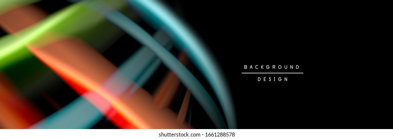 Silk and smooth flow wave poster design. Color waves, liquid style lines and shapes in black color background. Vector Illustration For Wallpaper, Banner, Background, Card, Book, Illustration, landing