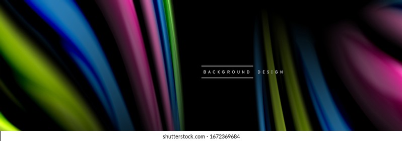 Diseño de afiche de onda de flujo suave y seda. Olas de color, líneas de estilo líquido y formas en color negro. Ilustración vectorial para papel tapiz, pancarta, fondo, tarjeta, libro, ilustración, aterrizaje
