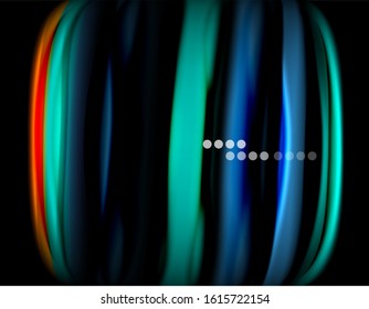 Silk smooth lines on black, liquid fluid color waves. Vector Illustration For Wallpaper, Banner, Background, Card, Book, Illustration, landing page, cover, placard, poster, banner, flyer, design