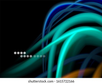Silk smooth lines on black, liquid fluid color waves. Vector Illustration For Wallpaper, Banner, Background, Card, Book, Illustration, landing page, cover, placard, poster, banner, flyer, design