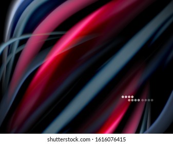 Silk smooth lines on black, liquid fluid color waves. Vector Illustration For Wallpaper, Banner, Background, Card, Book, Illustration, landing page, cover, placard, poster, banner, flyer, design