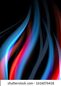 Silk smooth lines on black, liquid fluid color waves. Vector Illustration For Wallpaper, Banner, Background, Card, Book, Illustration, landing page, cover, placard, poster, banner, flyer, design