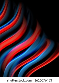 Silk smooth lines on black, liquid fluid color waves. Vector Illustration For Wallpaper, Banner, Background, Card, Book, Illustration, landing page, cover, placard, poster, banner, flyer, design
