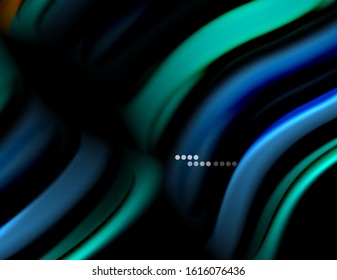 Silk smooth lines on black, liquid fluid color waves. Vector Illustration For Wallpaper, Banner, Background, Card, Book, Illustration, landing page, cover, placard, poster, banner, flyer, design