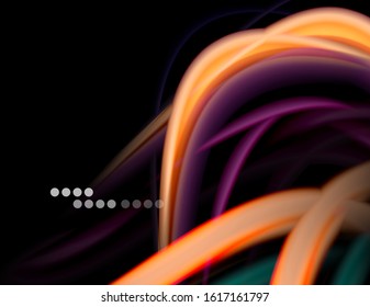 Silk smooth lines on black, liquid fluid color waves. Vector Illustration For Wallpaper, Banner, Background, Card, Book, Illustration, landing page, cover, placard, poster, banner, flyer, design