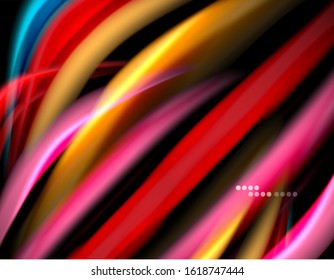Seide glatte Linien auf schwarzen, flüssig fließenden Farbwellen. Vektorgrafik für Bildschirmhintergründe, Banner, Hintergrund, Karte, Buch, Illustration, Landungsseite, Abdeckung, Plakat, Plakat, Banner, Flyer, Design