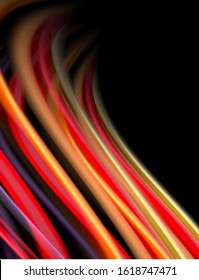 Silk smooth lines on black, liquid fluid color waves. Vector Illustration For Wallpaper, Banner, Background, Card, Book, Illustration, landing page, cover, placard, poster, banner, flyer, design