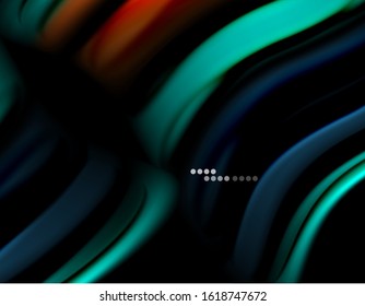 Silk smooth lines on black, liquid fluid color waves. Vector Illustration For Wallpaper, Banner, Background, Card, Book, Illustration, landing page, cover, placard, poster, banner, flyer, design