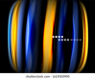 Silk smooth lines on black, liquid fluid color waves. Vector Illustration For Wallpaper, Banner, Background, Card, Book, Illustration, landing page, cover, placard, poster, banner, flyer, design