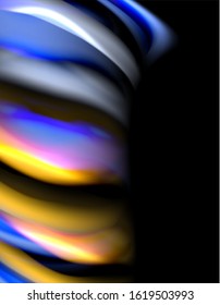 Silk smooth lines on black, liquid fluid color waves. Vector Illustration For Wallpaper, Banner, Background, Card, Book, Illustration, landing page, cover, placard, poster, banner, flyer, design