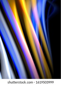 Silk smooth lines on black, liquid fluid color waves. Vector Illustration For Wallpaper, Banner, Background, Card, Book, Illustration, landing page, cover, placard, poster, banner, flyer, design