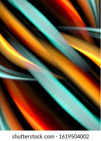 Silk smooth lines on black, liquid fluid color waves. Vector Illustration For Wallpaper, Banner, Background, Card, Book, Illustration, landing page, cover, placard, poster, banner, flyer, design