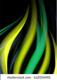 Silk smooth lines on black, liquid fluid color waves. Vector Illustration For Wallpaper, Banner, Background, Card, Book, Illustration, landing page, cover, placard, poster, banner, flyer, design