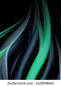 Seide glatte Linien auf schwarzen, flüssig fließenden Farbwellen. Vektorgrafik für Bildschirmhintergründe, Banner, Hintergrund, Karte, Buch, Illustration, Landungsseite, Abdeckung, Plakat, Plakat, Banner, Flyer, Design