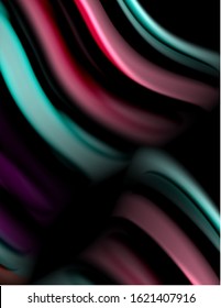 Silk smooth lines on black, liquid fluid color waves. Vector Illustration For Wallpaper, Banner, Background, Card, Book, Illustration, landing page, cover, placard, poster, banner, flyer, design