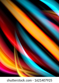 Silk smooth lines on black, liquid fluid color waves. Vector Illustration For Wallpaper, Banner, Background, Card, Book, Illustration, landing page, cover, placard, poster, banner, flyer, design