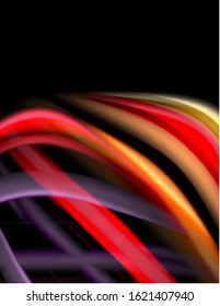 Seide glatte Linien auf schwarzen, flüssig fließenden Farbwellen. Vektorgrafik für Bildschirmhintergründe, Banner, Hintergrund, Karte, Buch, Illustration, Landungsseite, Abdeckung, Plakat, Plakat, Banner, Flyer, Design