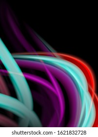 Silk smooth lines on black, liquid fluid color waves. Vector Illustration For Wallpaper, Banner, Background, Card, Book, Illustration, landing page, cover, placard, poster, banner, flyer, design
