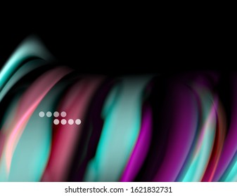 Silk smooth lines on black, liquid fluid color waves. Vector Illustration For Wallpaper, Banner, Background, Card, Book, Illustration, landing page, cover, placard, poster, banner, flyer, design