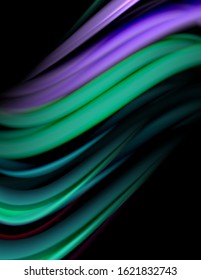 Silk smooth lines on black, liquid fluid color waves. Vector Illustration For Wallpaper, Banner, Background, Card, Book, Illustration, landing page, cover, placard, poster, banner, flyer, design