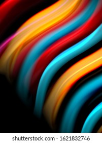 Silk smooth lines on black, liquid fluid color waves. Vector Illustration For Wallpaper, Banner, Background, Card, Book, Illustration, landing page, cover, placard, poster, banner, flyer, design
