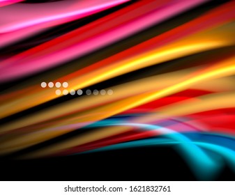 Silk smooth lines on black, liquid fluid color waves. Vector Illustration For Wallpaper, Banner, Background, Card, Book, Illustration, landing page, cover, placard, poster, banner, flyer, design