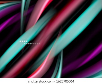 Silk smooth lines on black, liquid fluid color waves. Vector Illustration For Wallpaper, Banner, Background, Card, Book, Illustration, landing page, cover, placard, poster, banner, flyer, design