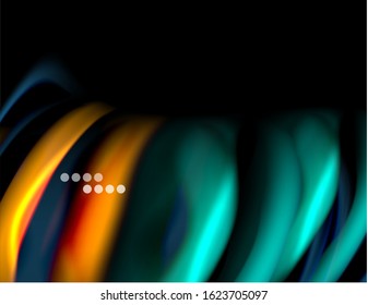 Silk smooth lines on black, liquid fluid color waves. Vector Illustration For Wallpaper, Banner, Background, Card, Book, Illustration, landing page, cover, placard, poster, banner, flyer, design