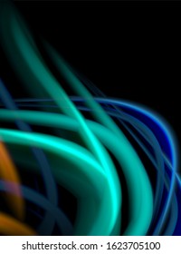 Silk smooth lines on black, liquid fluid color waves. Vector Illustration For Wallpaper, Banner, Background, Card, Book, Illustration, landing page, cover, placard, poster, banner, flyer, design