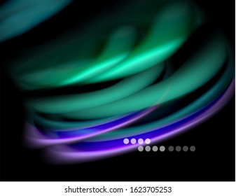 Silk smooth lines on black, liquid fluid color waves. Vector Illustration For Wallpaper, Banner, Background, Card, Book, Illustration, landing page, cover, placard, poster, banner, flyer, design