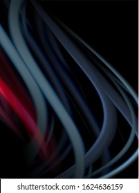 Silk smooth lines on black, liquid fluid color waves. Vector Illustration For Wallpaper, Banner, Background, Card, Book, Illustration, landing page, cover, placard, poster, banner, flyer, design