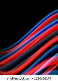 Silk smooth lines on black, liquid fluid color waves. Vector Illustration For Wallpaper, Banner, Background, Card, Book, Illustration, landing page, cover, placard, poster, banner, flyer, design