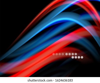 Silk smooth lines on black, liquid fluid color waves. Vector Illustration For Wallpaper, Banner, Background, Card, Book, Illustration, landing page, cover, placard, poster, banner, flyer, design