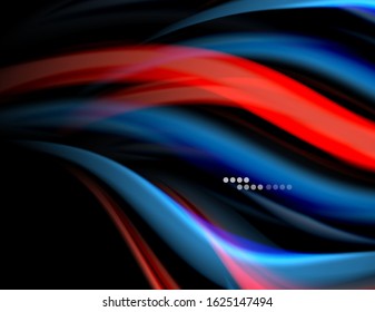 Silk smooth lines on black, liquid fluid color waves. Vector Illustration For Wallpaper, Banner, Background, Card, Book, Illustration, landing page, cover, placard, poster, banner, flyer, design
