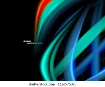 Linhas suaves de seda em ondas coloridas pretas líquidas. Ilustração de vetor 