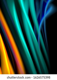 Silk smooth lines on black, liquid fluid color waves. Vector Illustration 