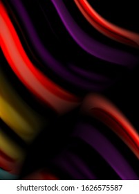 Silk smooth lines on black, liquid fluid color waves. Vector Illustration 