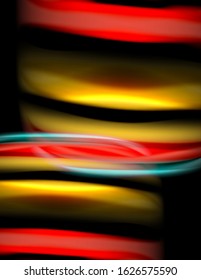 Silk smooth lines on black, liquid fluid color waves. Vector Illustration 