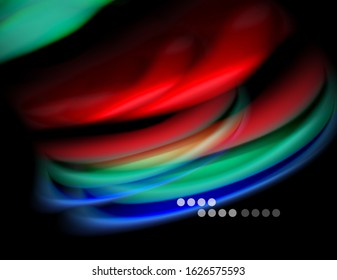 Seide glatte Linien auf schwarzen, flüssig fließenden Farbwellen. Vektorgrafik 