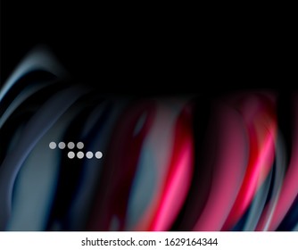 Silk smooth lines on black, liquid fluid color waves. Vector Illustration For Wallpaper, Banner, Background, Card, Book, Illustration, landing page, cover, placard, poster, banner, flyer, design
